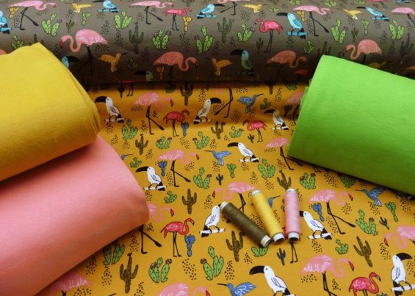 Tropical flamingo french terry mustard